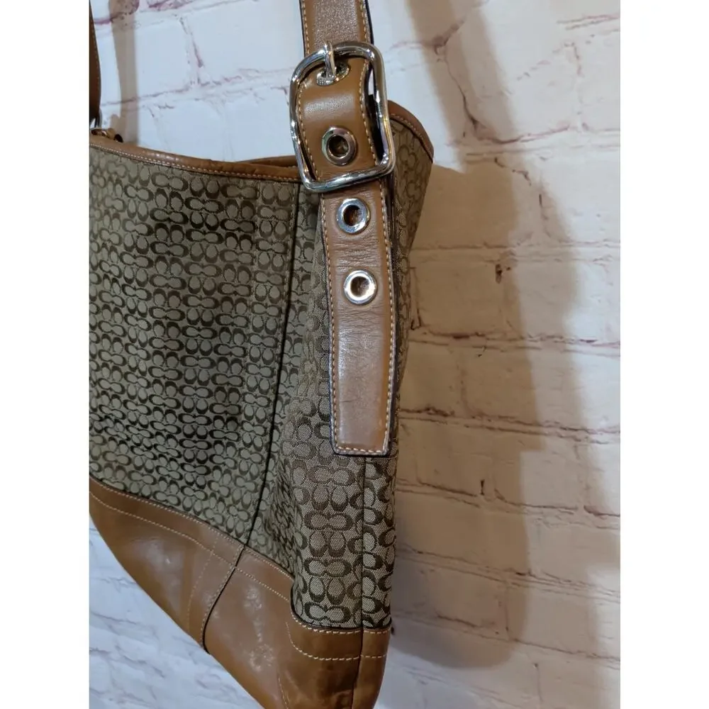 Coach Signature Jacquard Crossbody Shoulder Bag Brown Leather Trim F10416